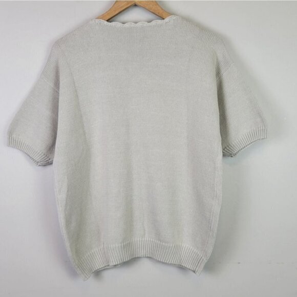 KNIT button up short sleeve embroidered cardigan sweater top M - Picture 5 of 10